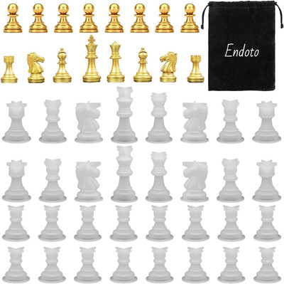 Endoto Resin Chess Pieces Mold Set, 16 Pieces Full Size 3D Silicone Chess Molds 