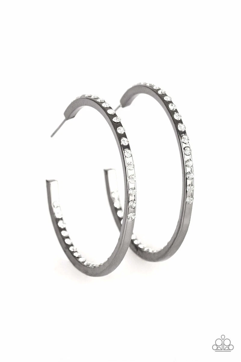 Coming into money black sale hoop earring paparazzi