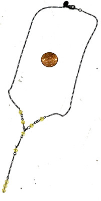 Robert Rose Black Tone Y Necklace With Yellow Beads 10.25''