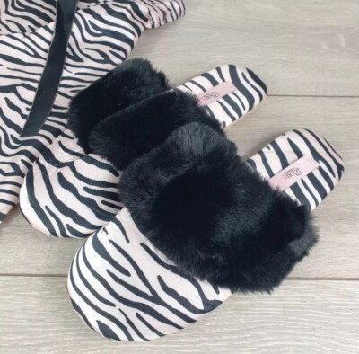 Boux Avenue Womens Black Light Pink Zebra Slip On Slippers UK
