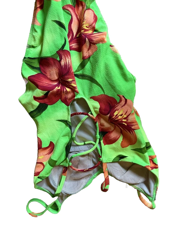 👙TRAJE DE BAÑO DE UNA PIEZA HALTER TROPICAL VERDE LIMA MUJER 8+ Encubrimiento Foto 3 de 4