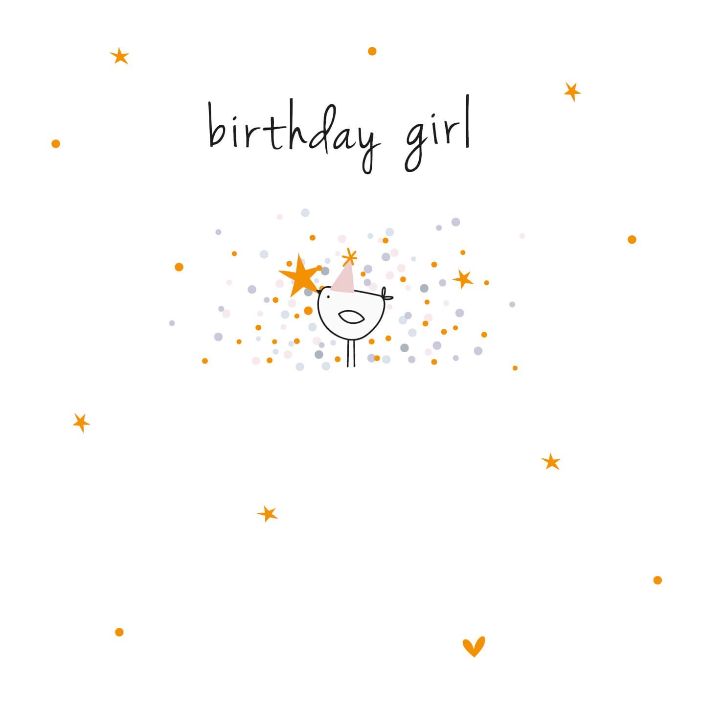 Cute Birthday Card Birthday Girl Bird Party Hat – Embossed Foiled Greeting Card