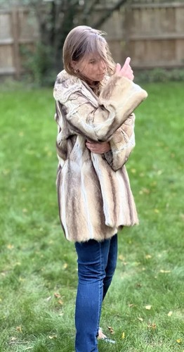 VTG MCM NORELL Natural Cross Fur Car Length Swing Coat Jacket Mink Sheared Med - Picture 3 of 20