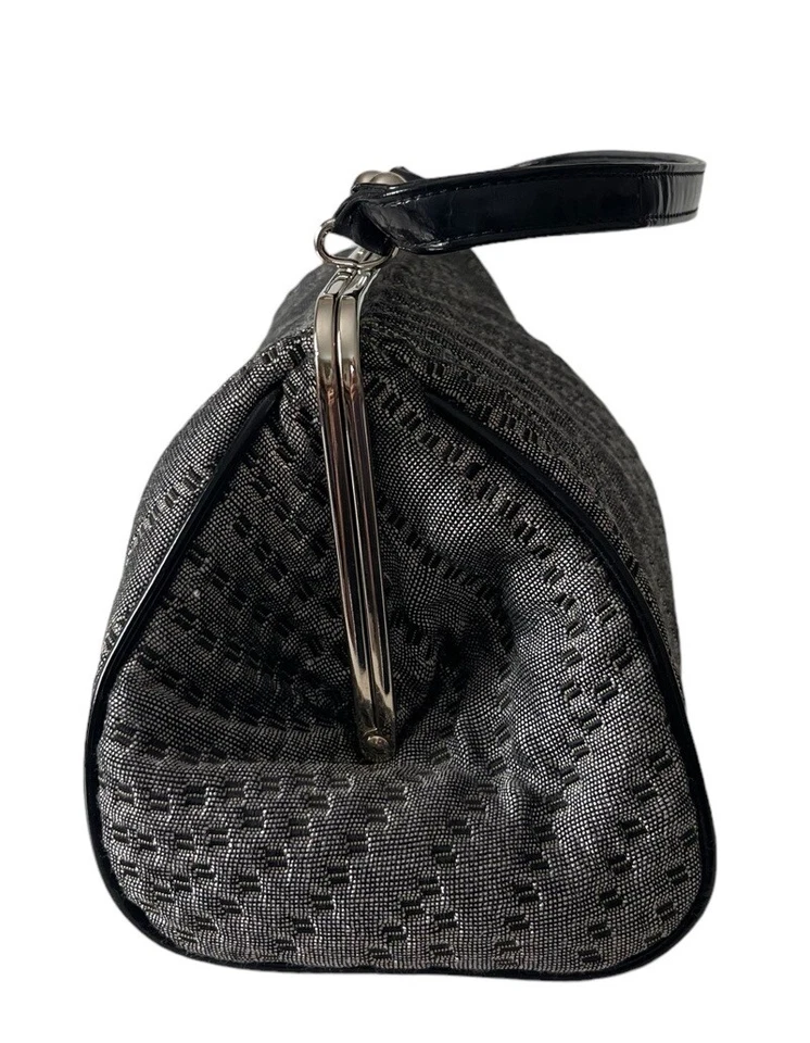 Glenda Gies Gray Black Jackie Purse Abstract Pattern Handbag Polka Dot Inside - Image 2 of 4