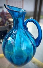 MCM Classic BLENKO PITCHER 911 TURQUOISE Optic Glass Winslow Anderson Design EUC