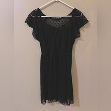 Zara women little black dress embroidered overlay ruffle cap sleeve size medium