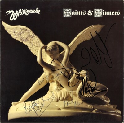 WHITESNAKE Saints & Sinners VINYL LP David Coverdale Marsden +4 Autograph SIGNED