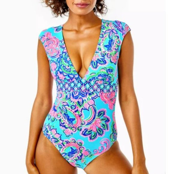 Lilly Pulitzer Imogen One Piece Swimsuit Blue Horizon Jungle