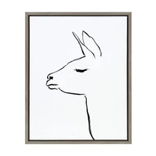 Sylvie Minimalist Llama Framed Canvas Wall Art by Teju Reval, 18x24 Gray, Sim...
