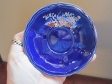 VINTAGE COBALT BLUE JAPAN TEA SET SAUCER PEACOCK  FLOWERS 4.5" 1980'S