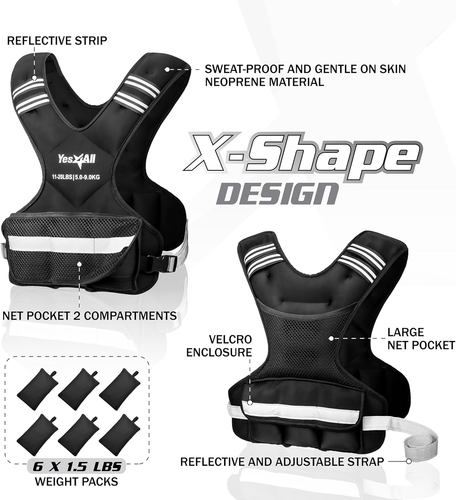 Adjustable Weighted Vest 11-32Lbs for Men & Women - Reflective Strip Included - 第 2/7 張圖片