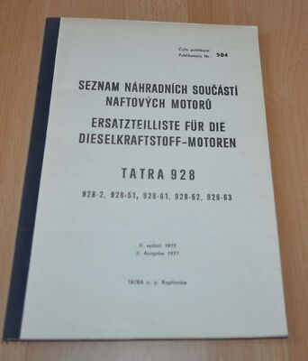 Tatra 928 Diesel Engines Parts Catalogue Manual Only Text