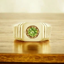 Peridot Round Cut With 925 Sterling Silver Gold Plated Ring For Men's #A171 *