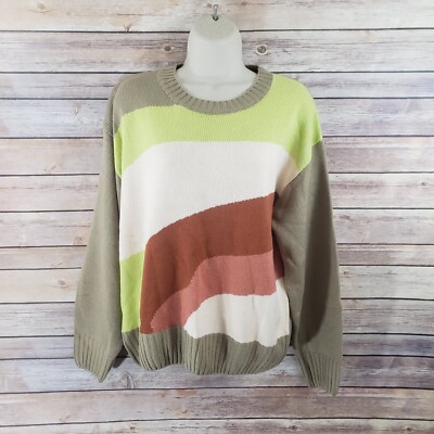 Lush NWT S Retro Colorblock Knit Sweater Crew Neck Hippie Gypsy Hipster Funky S7