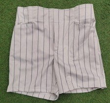 VTG 90's Russell Athletic Coach Gym Teacher Short Poly USA GREY/NAVY PINSTRIPE