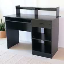 Simple Computer Desk - Black, Drawer, 2 Shelves Open Storage  Storage Platform
