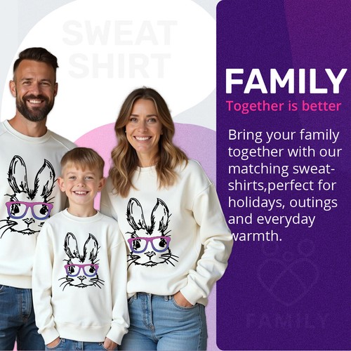 Family Bunny Glasses Happy Easter Sweatshirt Jumper Holiday Matching Outfit #ED - Picture 5 of 27