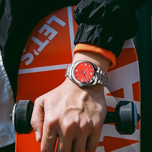 DOXA Men's Steel Band Automatic Mechanical Watch Luminous Dial Orange D205SOR - Picture 3 of 50