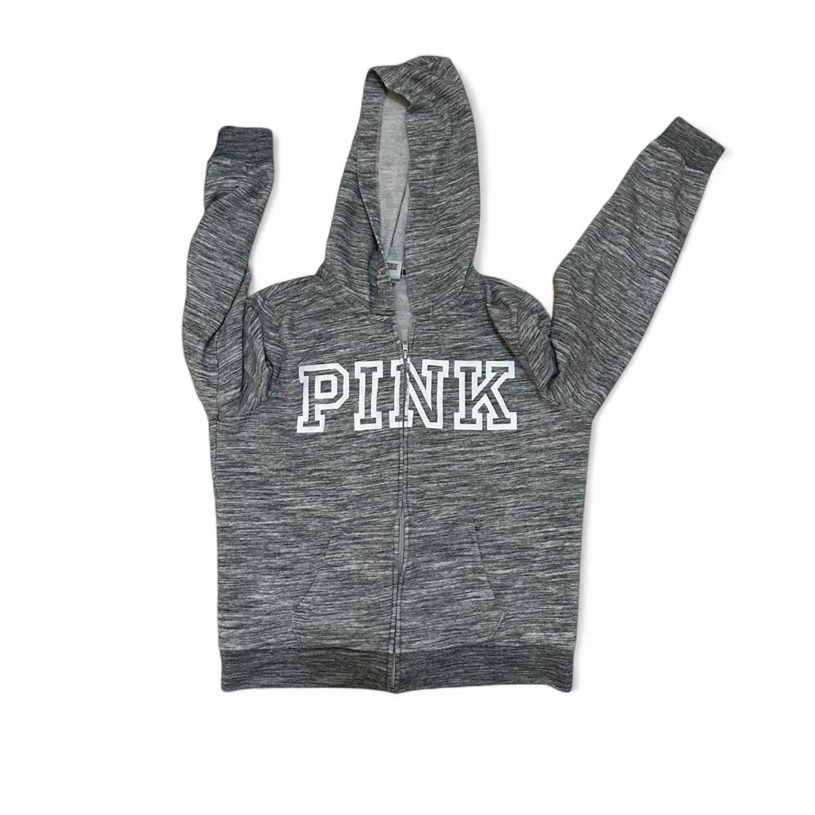 UNDERCOVER Victoria Secret ROSA Felpa con cappuccio e zip grigia e bianca grande