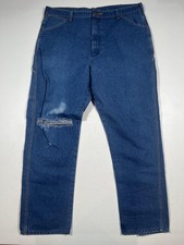 Wrangler Workwear Jeans Mens 42x32 Blue Denim Straight Leg Carpenter Read