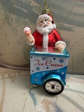SANTA ICE CREAM TRUCK HANGING CHRISTMAS ORNAMENT - RED, BLUE, SILVER - 6" - NWT