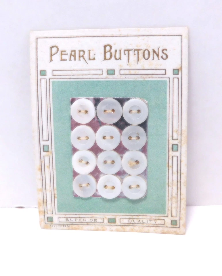 Rare Lot 11 Antique Pearl Buttons on Original Cards of 12 Nippon/Japan 7/16 inch - Image 4 of 4