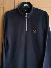 Men?s Belstaff Designer Half Zip Cotton Fleece Collar Sweatshirt UK Large Black