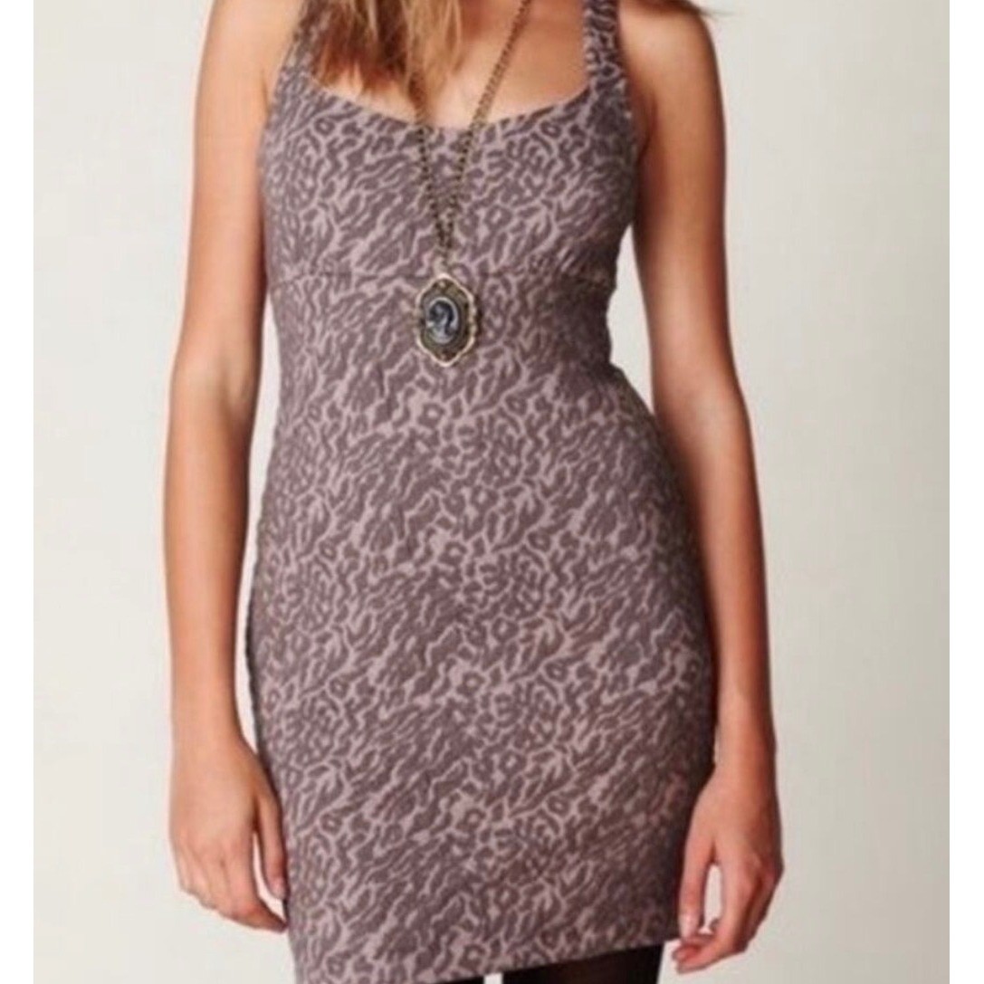 Y2K Free People Leopard Print Jacquard Racerback Mini Dress Size M