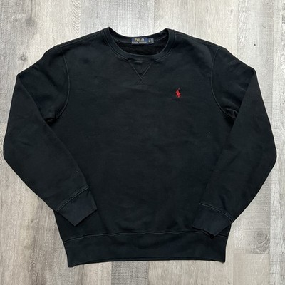 Polo Ralph Lauren Black Cotton Crewneck Sweatshirt Red Pony Logo Size Medium