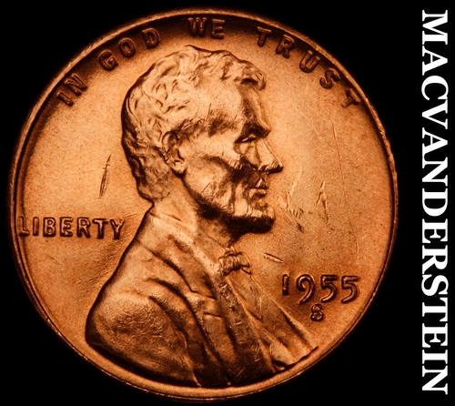1955-S Lincoln Wheat Cent-Choice Gem BU Red Lustrous No Reserve #i2971