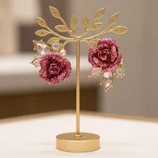 Betsey Johnson Mismatch Stud Earrings | Glitter Rose | Mixed Stones and Pearls