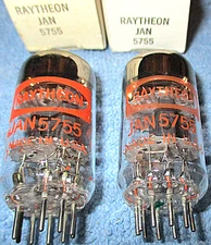 2 NOS Raytheon JAN 5755 Vacuum Tubes aka 420A  Low-Noise Audio Twin Triode