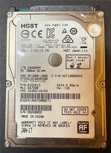 HGST, 1TB, 5K1000-1000, HTS541010A9E680, S/N: D82HB8DD, SATA HDD