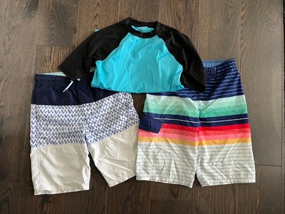 CAT & JACK SWIM TRUNKS/Shorts 2pairs w/rash guard Boys XL 16