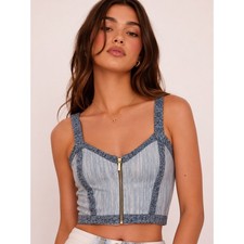 bebe Marled Blue Bandage Zip Front Corset Top XS