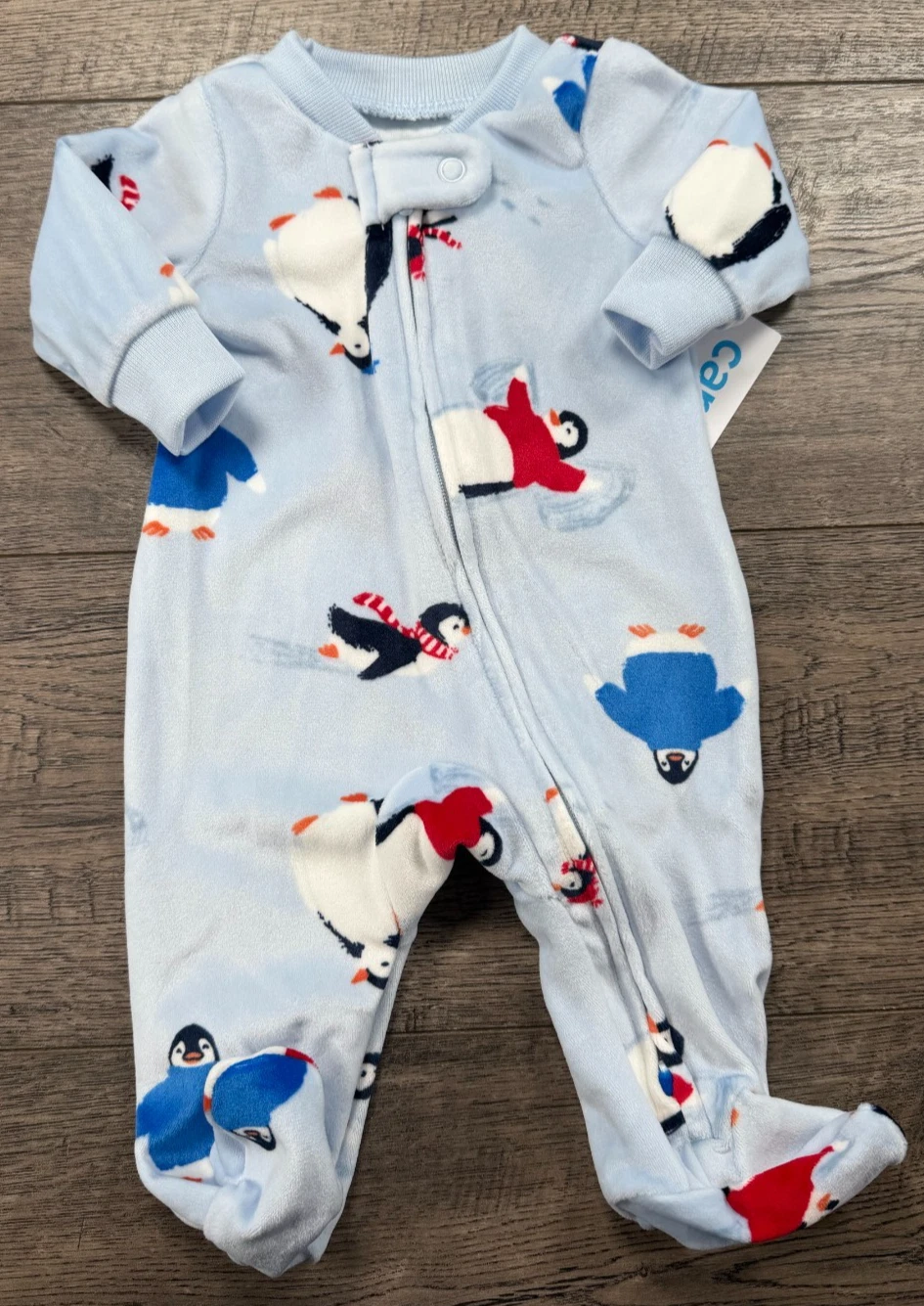 Baby Boy Clothes New Child Mine Carter's Preemie Velour Penguin Footed Outfit
