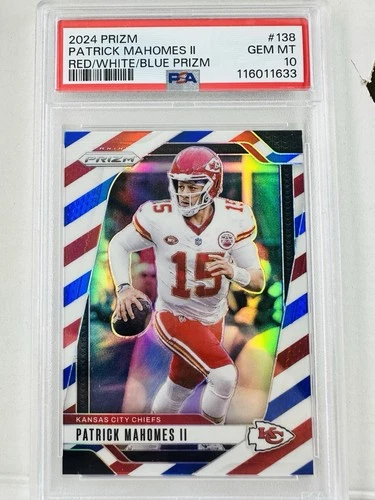 2024 Panini Prizm Patrick Mahomes Red / White / Blue Prizm. Grade 10 Gem Mint