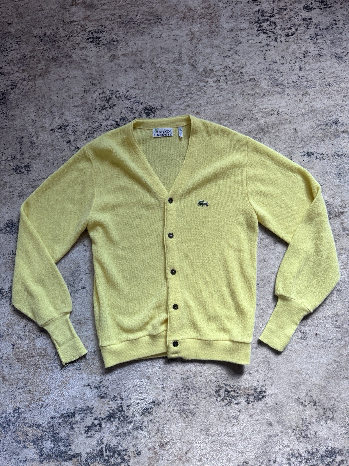 Vintage 60s 70s Izod Lacoste Cardigan Sweater Mens Medium Yellow Acrylic Knit