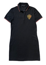Gucci Black Cotton Mini Polo Dress Web Striped Crest Logo Size M Made in Italy