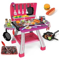 Pink Kitchen Toy Set, Kids Grill Playset with Smoke, Sound Light, Little Ch...