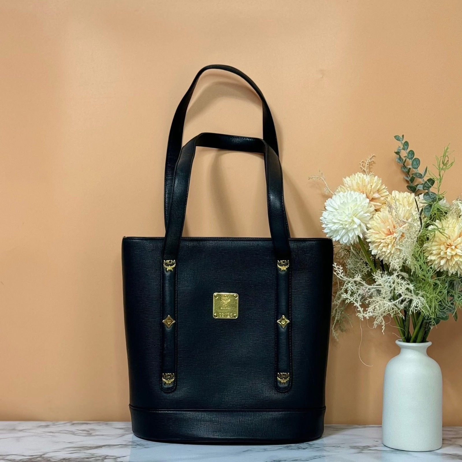 Vintage MCM Tote structured, rectangular  with tw… - image 1