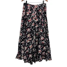 Isabel Marant Womens Size 40 Black/Red Floral Silk A-Line Maxi Pull On Skirt euc