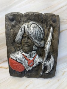 VTG Spanish Conquistador Soldier Knight Ceramic Plaque 3D Wall art RARE MCM