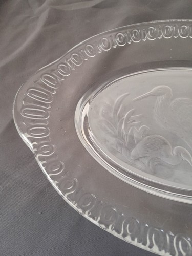 Victorian EAPG Iowa City Glass Birds Cranes/Herons Oval Bread Plate As-Is - Picture 3 of 8