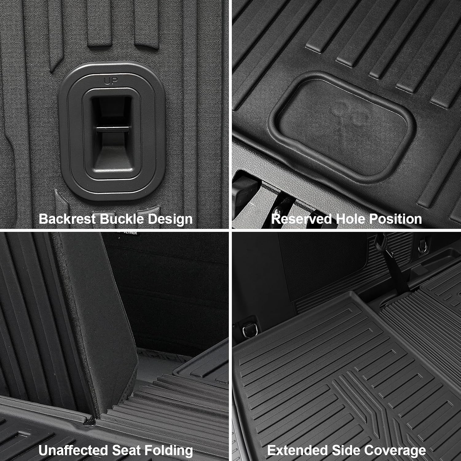 Floor Mats for 2025 2020-2024 Ford Explorer (6-seat), All Weather TPE Black 