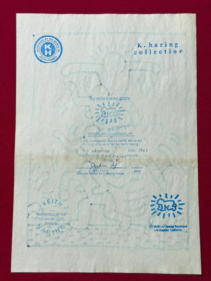 Рисунок Кита Харинга (ручная работа) Очень хорошо сохранившаяся бумага подписанная и запечатанная - Изображение 3 из 3