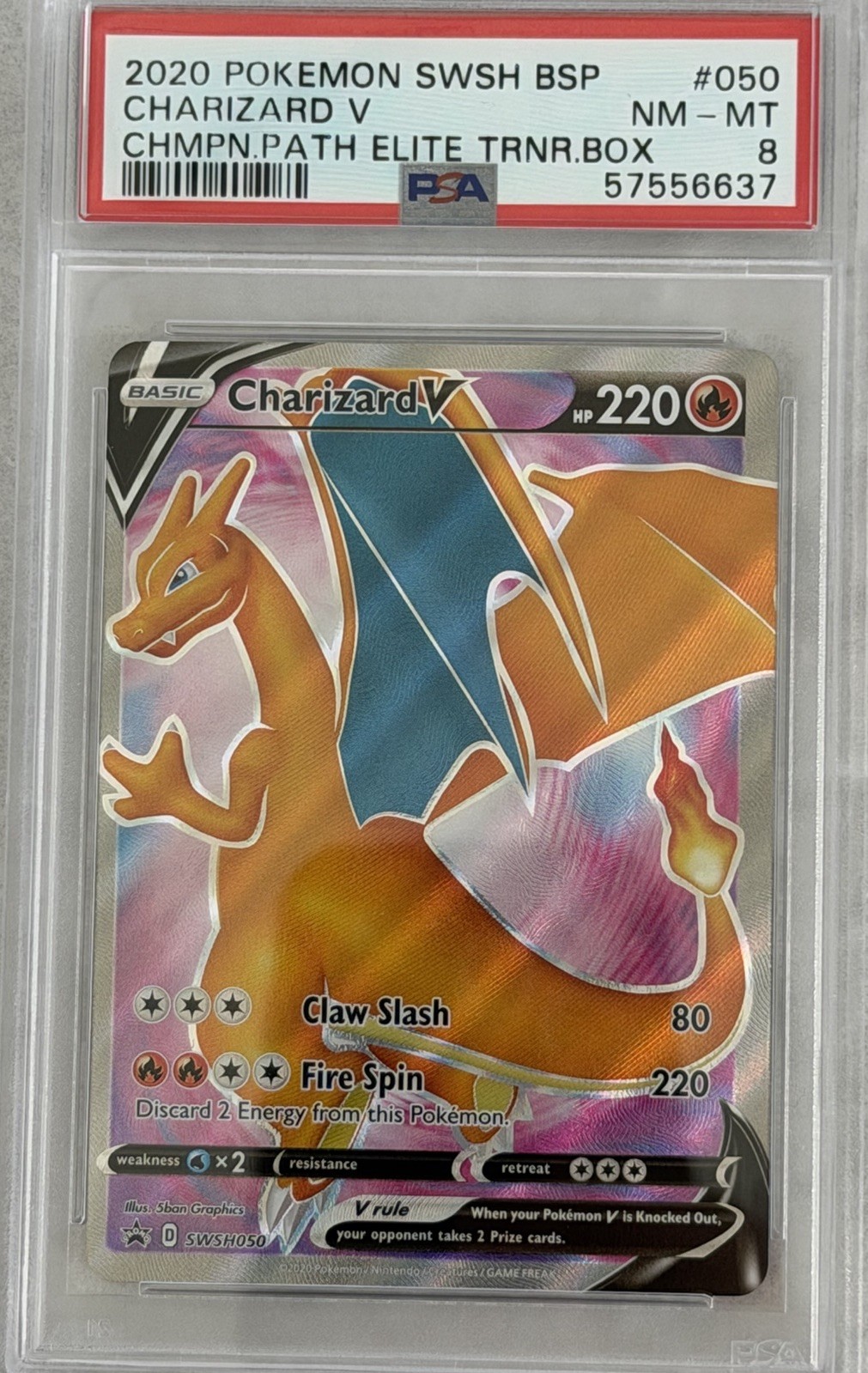 PSA 8 NM-MT 2020 POKEMON SWSH BSP CHARIZARD V #050 CHMPN.PATH ELITE TRNR.BOX