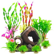 Broken Barrel Fish Tank Decor - 8pcs Artificial Plants Aquarium Accessories F...