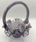 FENTON ART GLASS BASKET IRIDESCENT VIOLET/AMETHYST