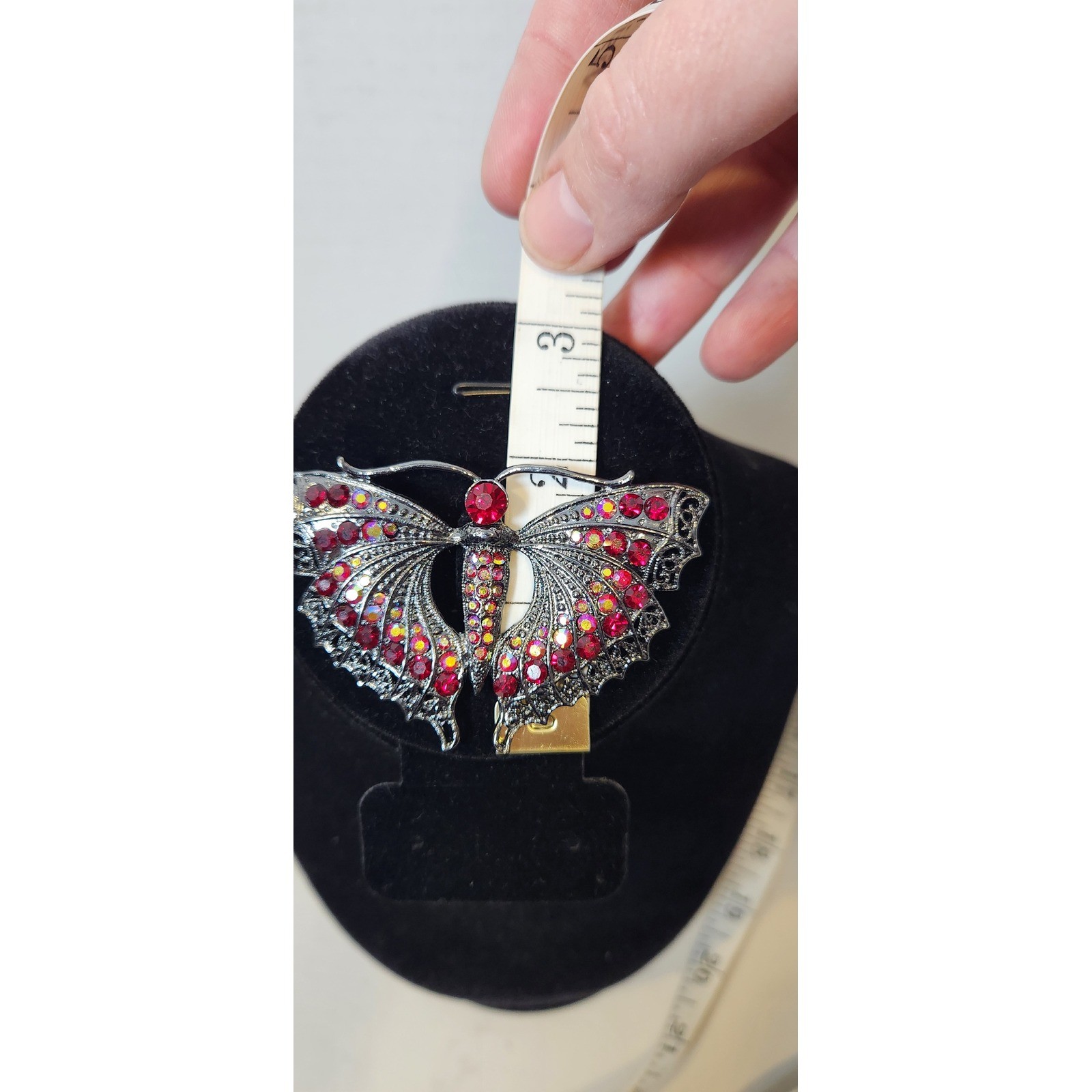 Butterfly Ruby Red Aurora Borealis Rhinestone Bro… - image 5